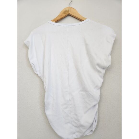 Michael Stars White Ruched Ribbed Cap Sleeve Top | Size L - Picture 4 of 9
